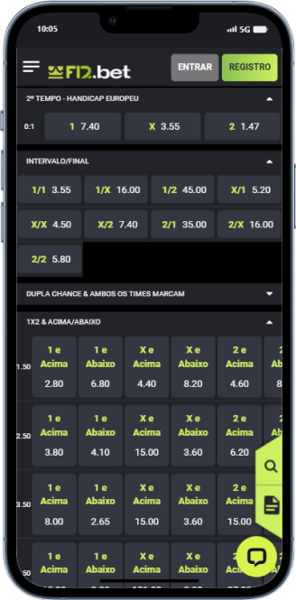 Mercado de apostas em intervalo/final do jogo na F12bet